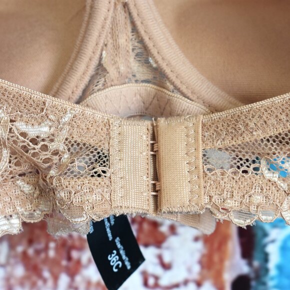 Women's Rene Rofe Lingerie Floral Lace Extreme Push Up Bra SIZE 36C Beige NEW - Picture 7 of 8